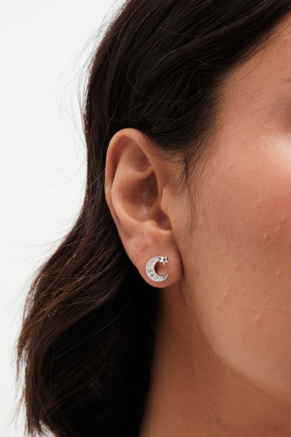 Simply Silver Sterling Silver 925 Cubic Zirconia Pave Celestial Stud Earrings