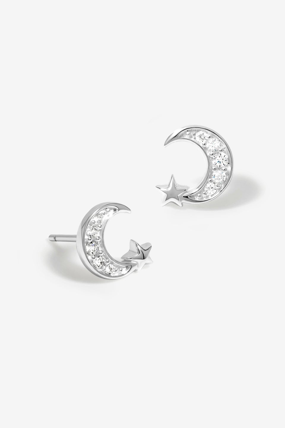 Simply Silver Sterling Silver 925 Cubic Zirconia Pave Celestial Stud Earrings