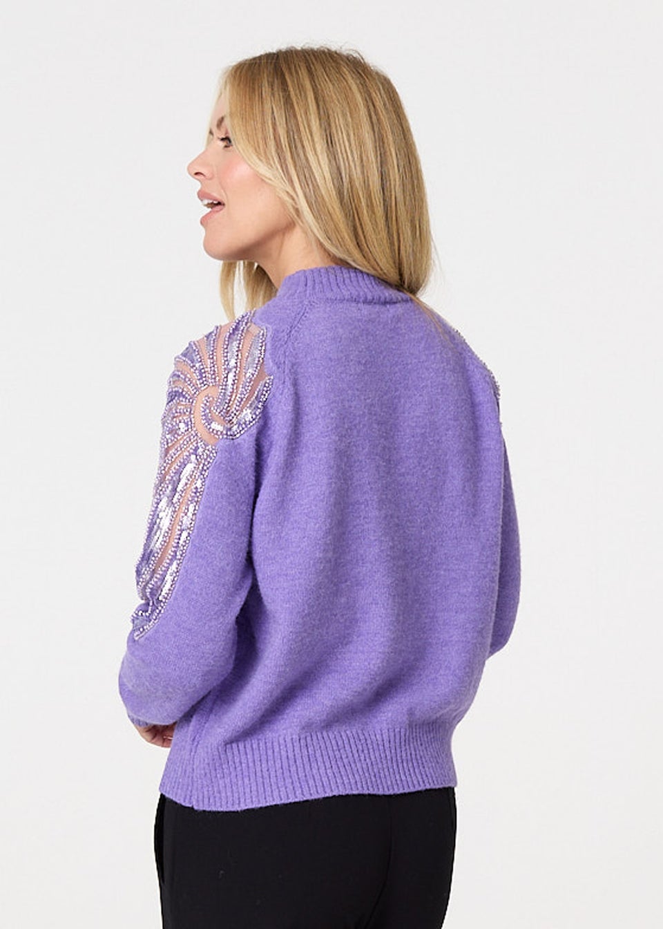 Izabel London Purple Sequin Detail High Neck Relaxed Jumper Matalan