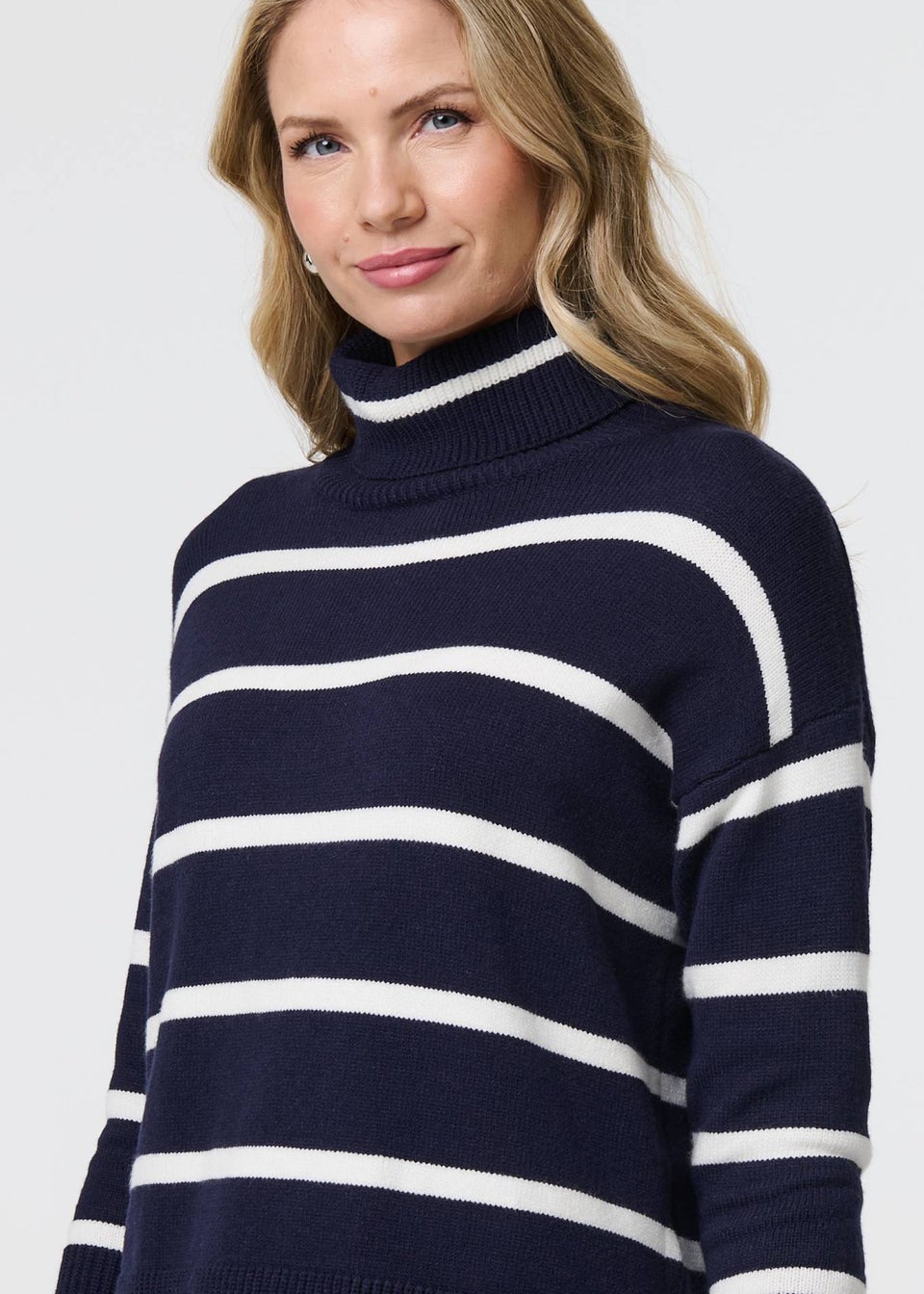 Izabel London Blue Striped Roll Neck Relaxed Jumper