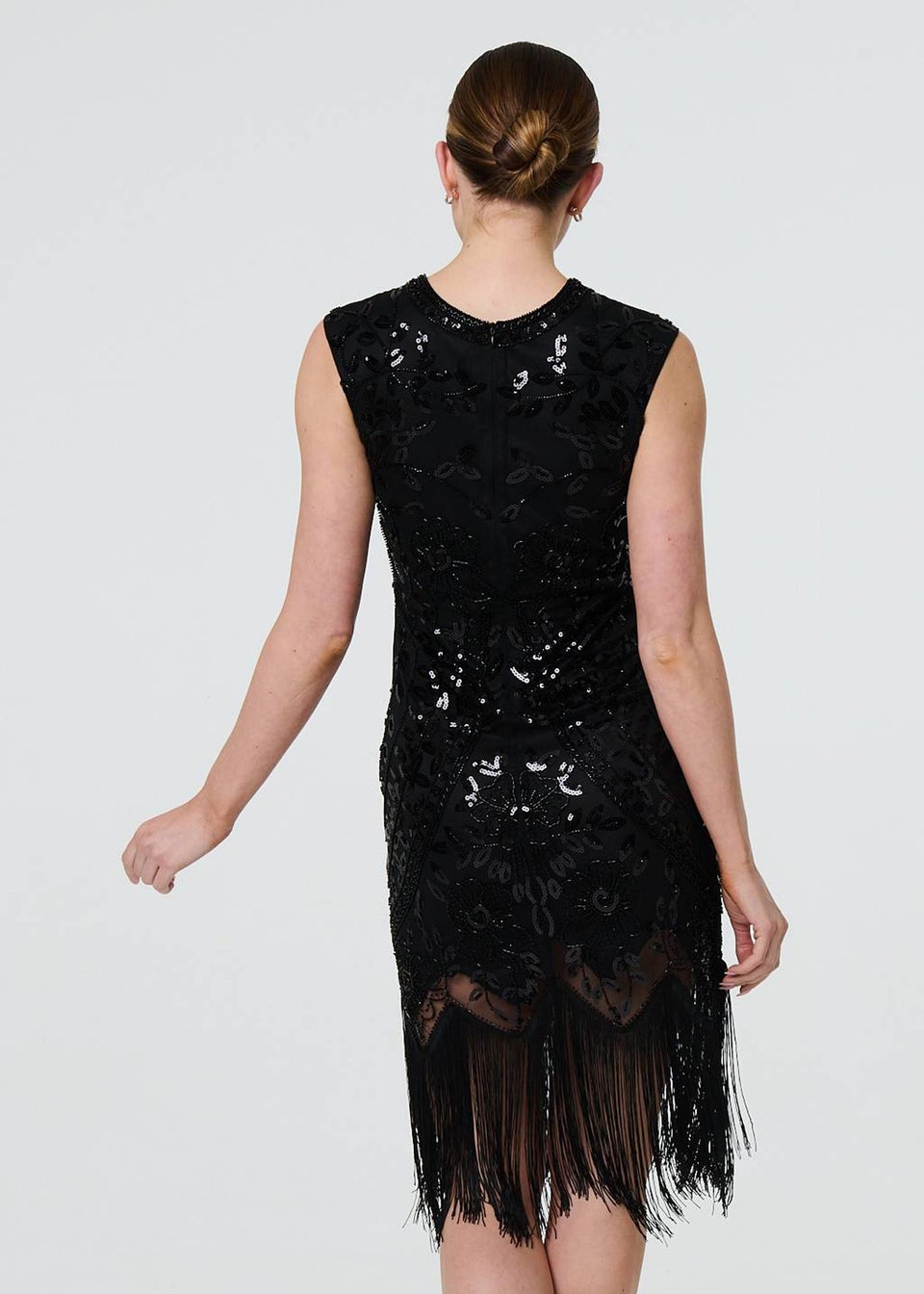 Izabel London Black Sequin Embellished Tassel Midi Dress