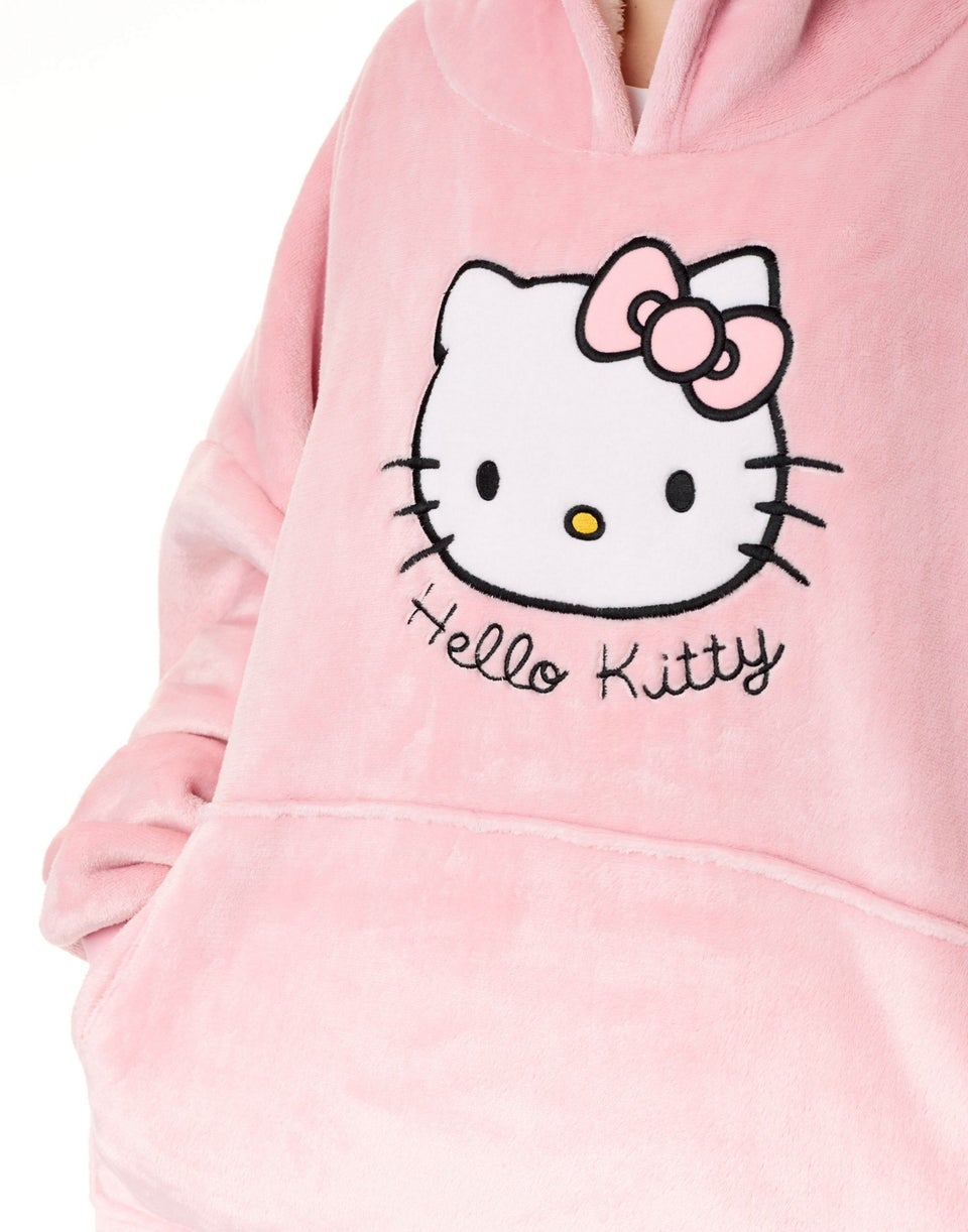 Hello Kitty Pink Character Face Blanket Hoodie