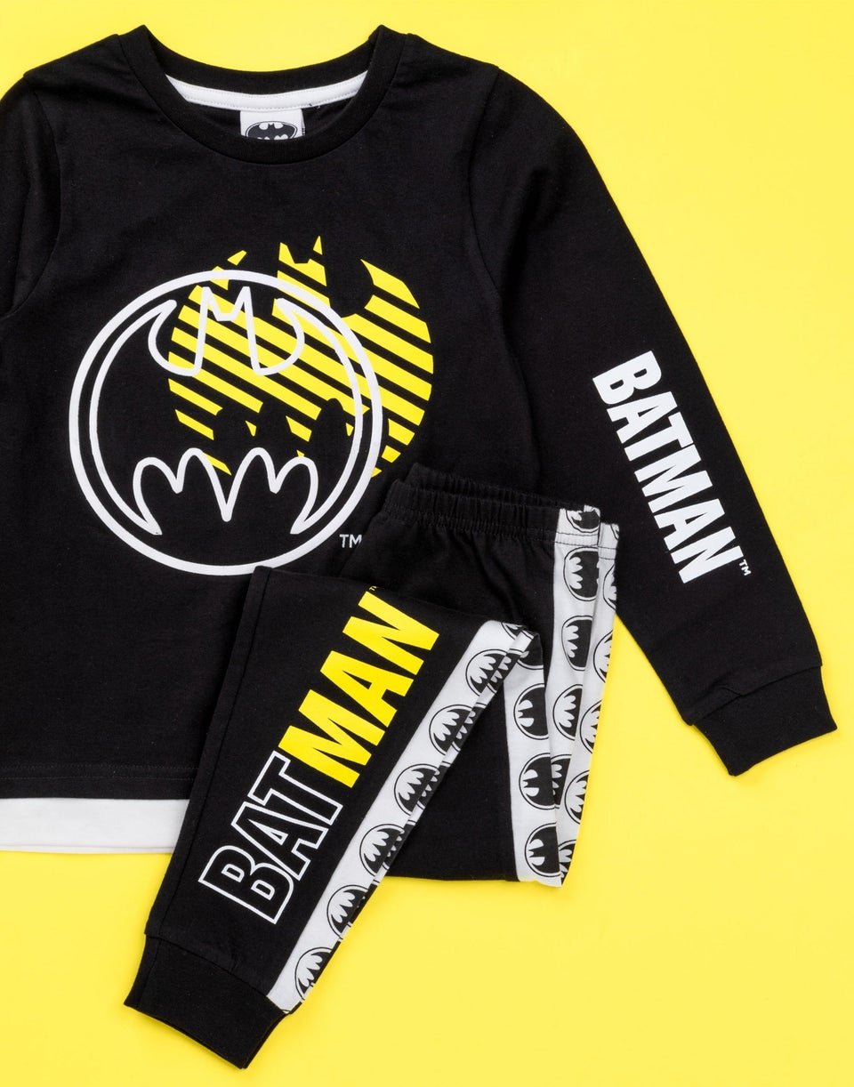 DC Comics Boys Black Stylised Batman Logo Pyjama Set (3 - 14 Years)