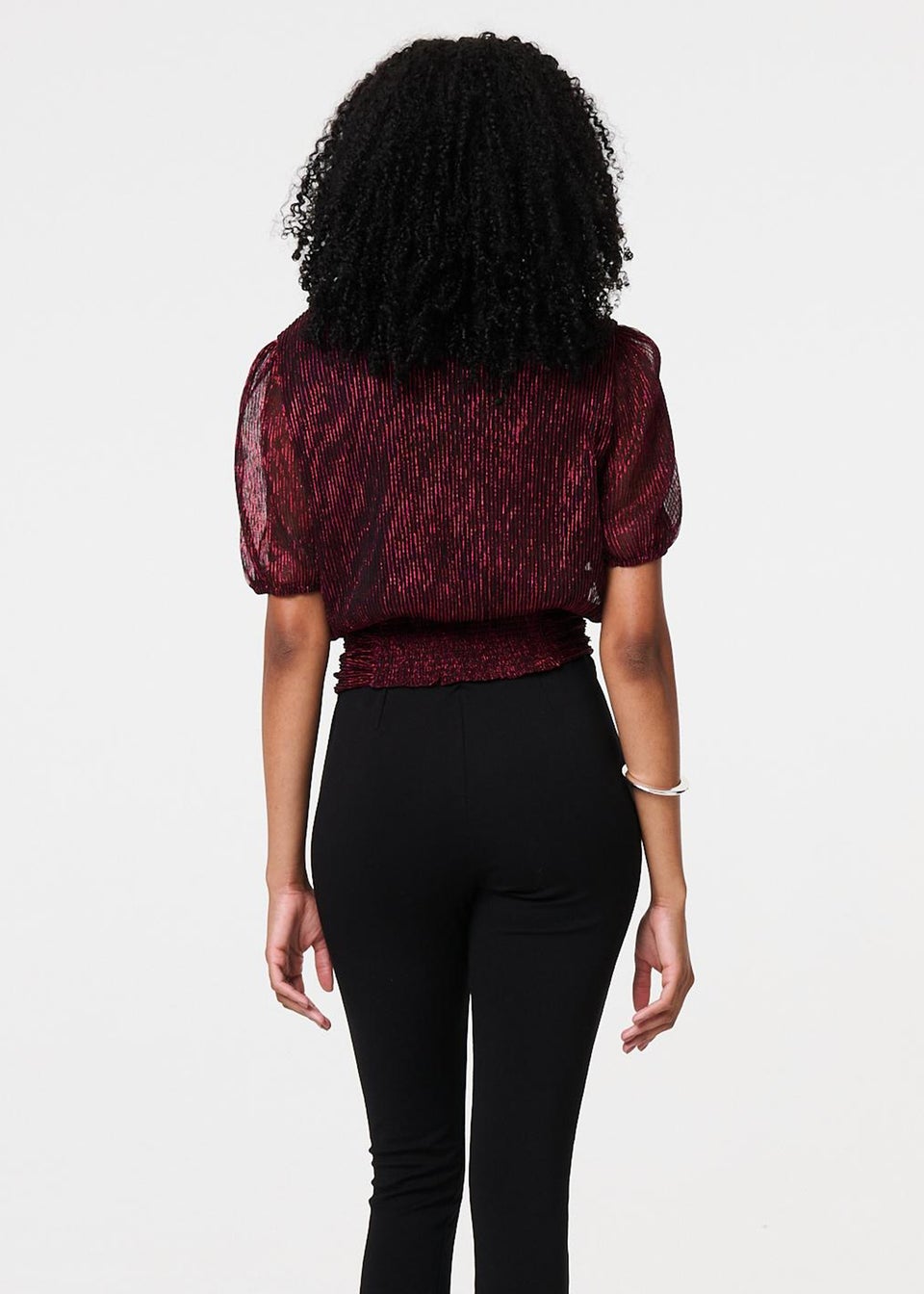 Izabel London Pink Glitter Mesh Ruched Semi Sheer Crop Top