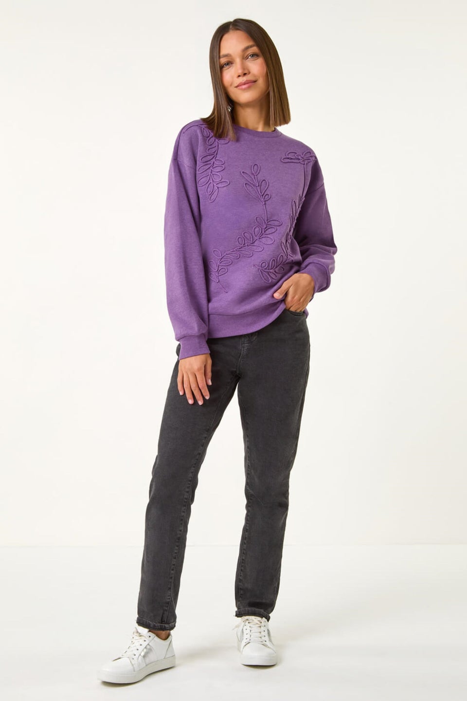 Roman Purple Floral Embroidered Sweatshirt