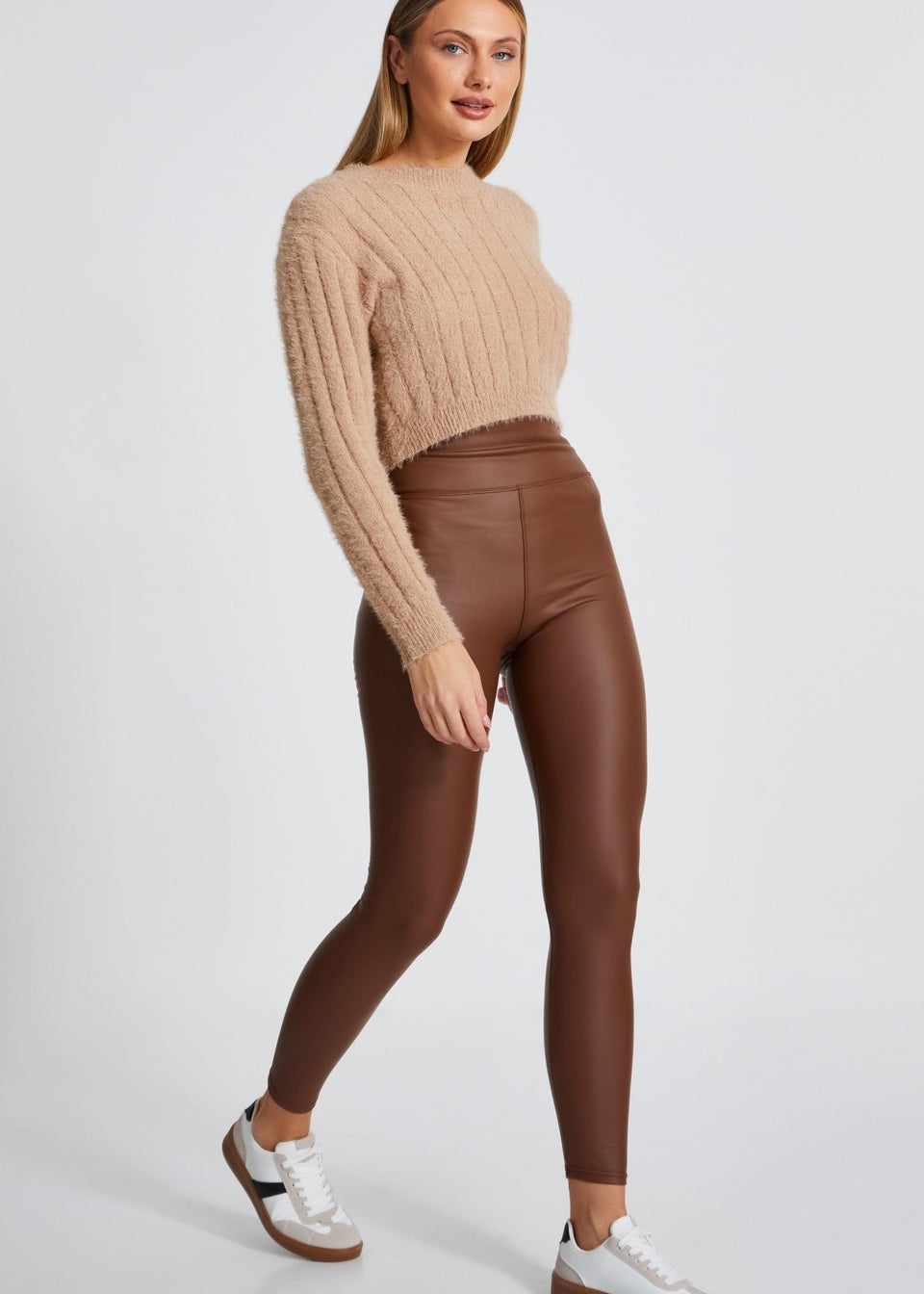 Quiz Brown Faux Leather Leggings