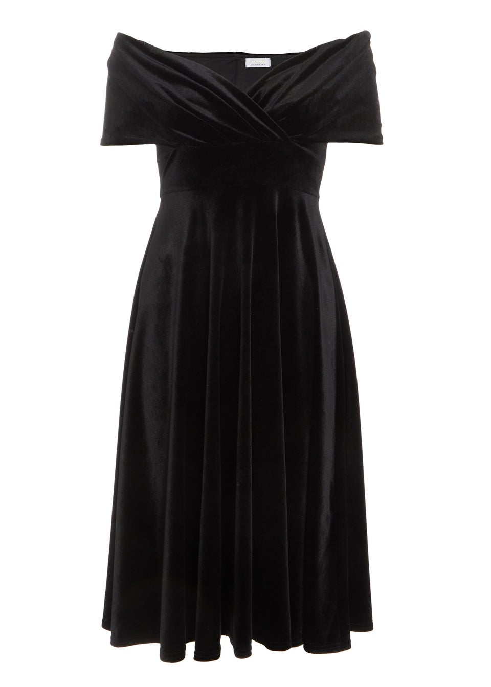 Quiz Black Petite Velvet Bardot Midi Dress