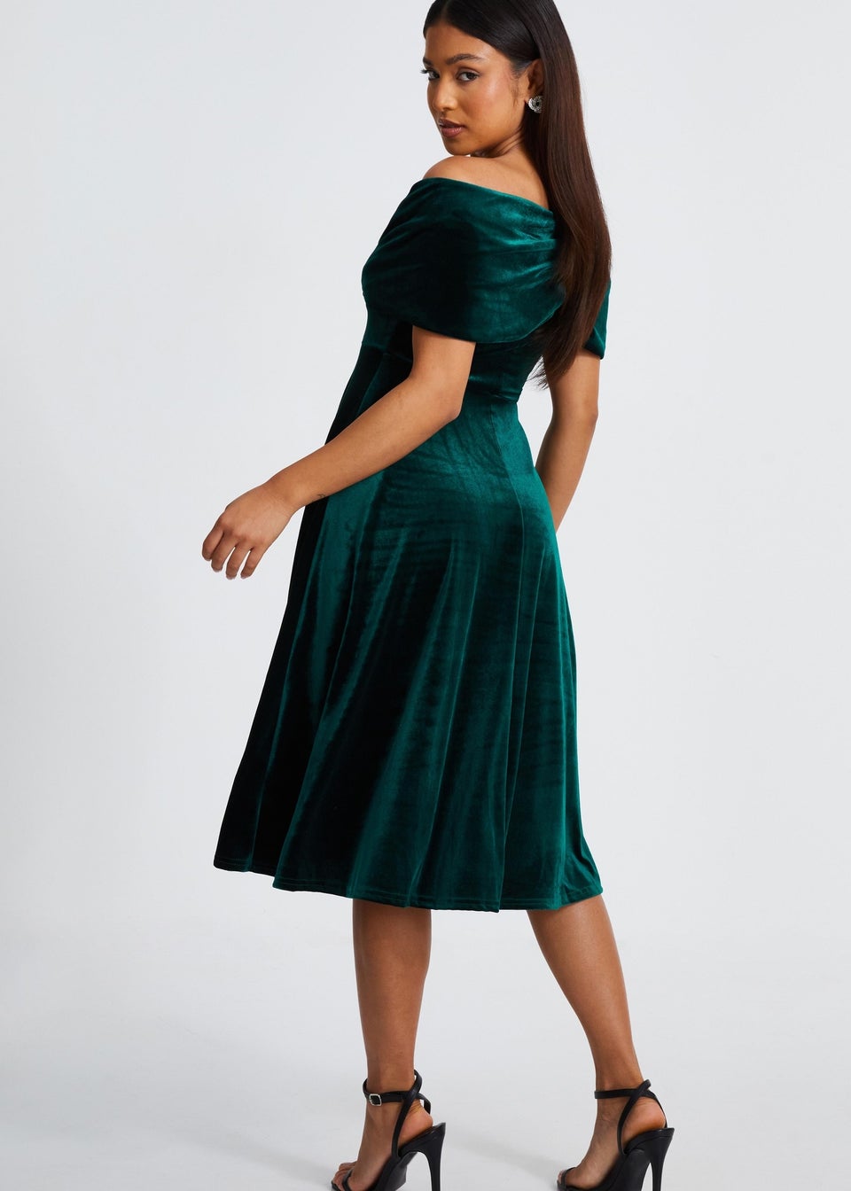 Quiz Green Petite Velvet Bardot Midi Dress