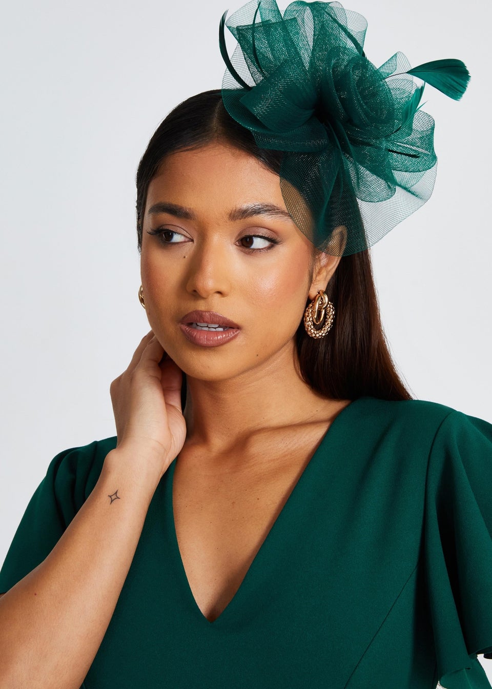 Quiz Green Flower Diamante Headband Fascinator