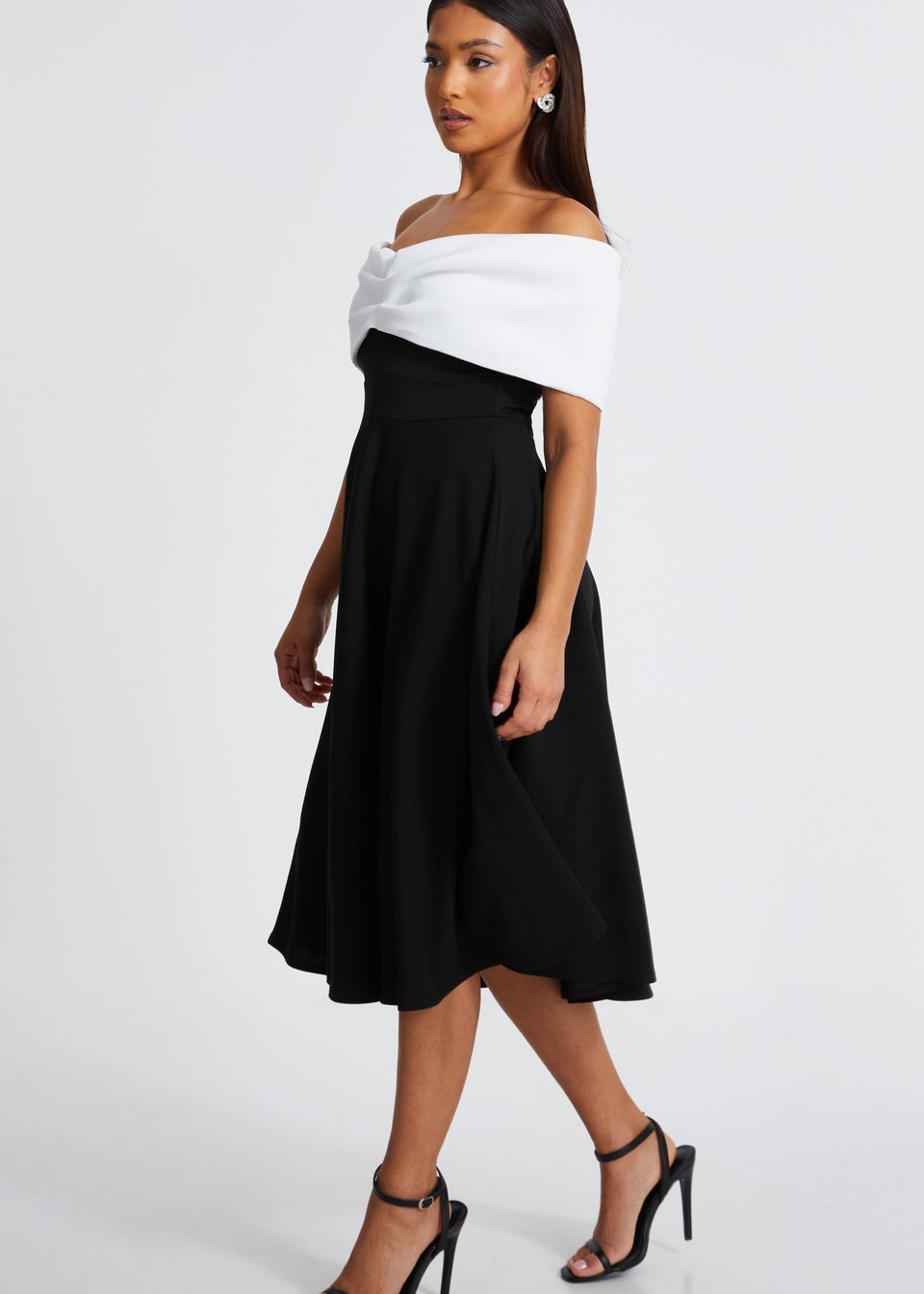 Quiz Black Petite Contrast Bardot Midi Dress
