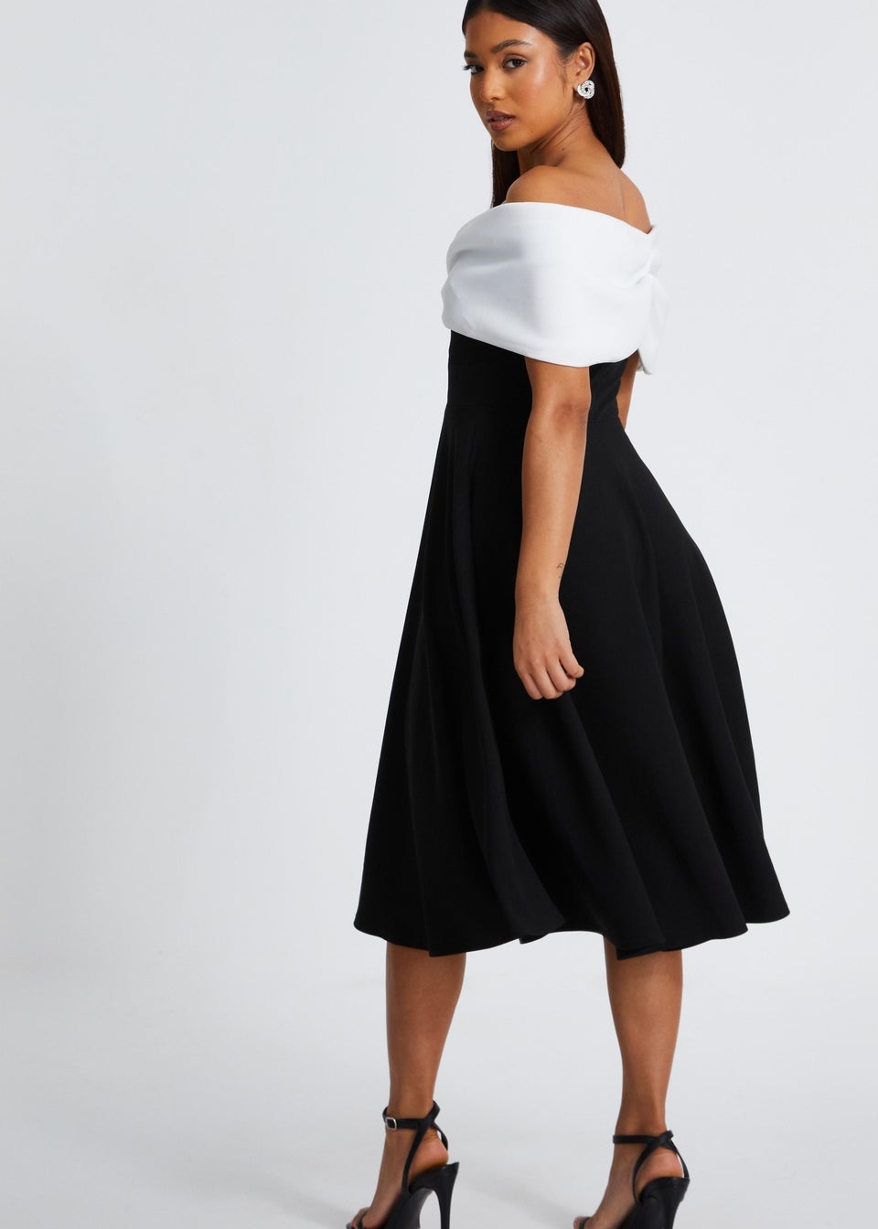 Quiz Black Petite Contrast Bardot Midi Dress