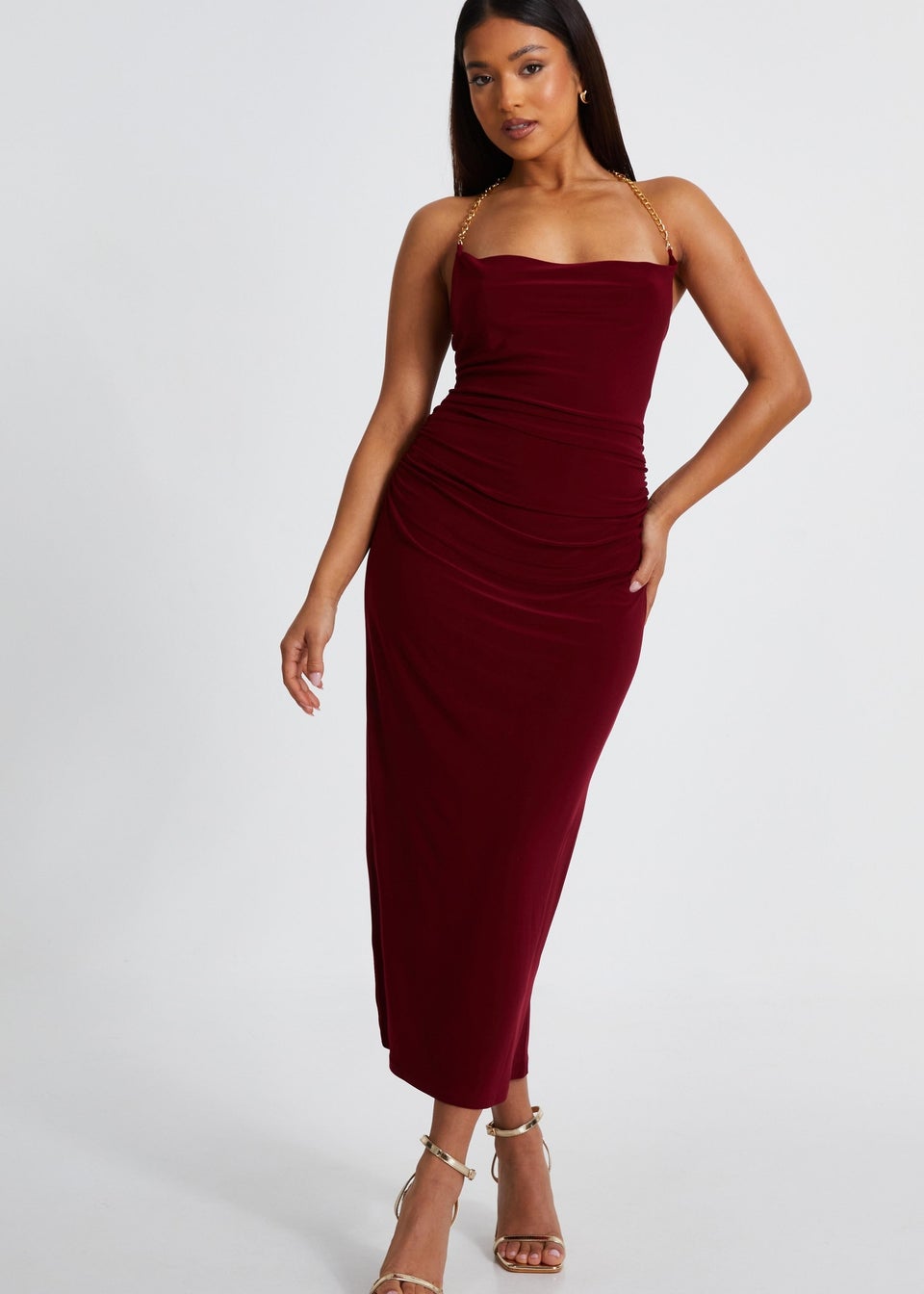 Quiz Burgundy Petite Cowl Midaxi Dress Matalan