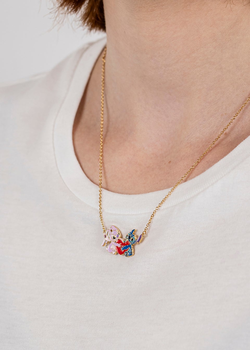 Disney Stitch & Angel Gold Plated Heart Pendant Necklace
