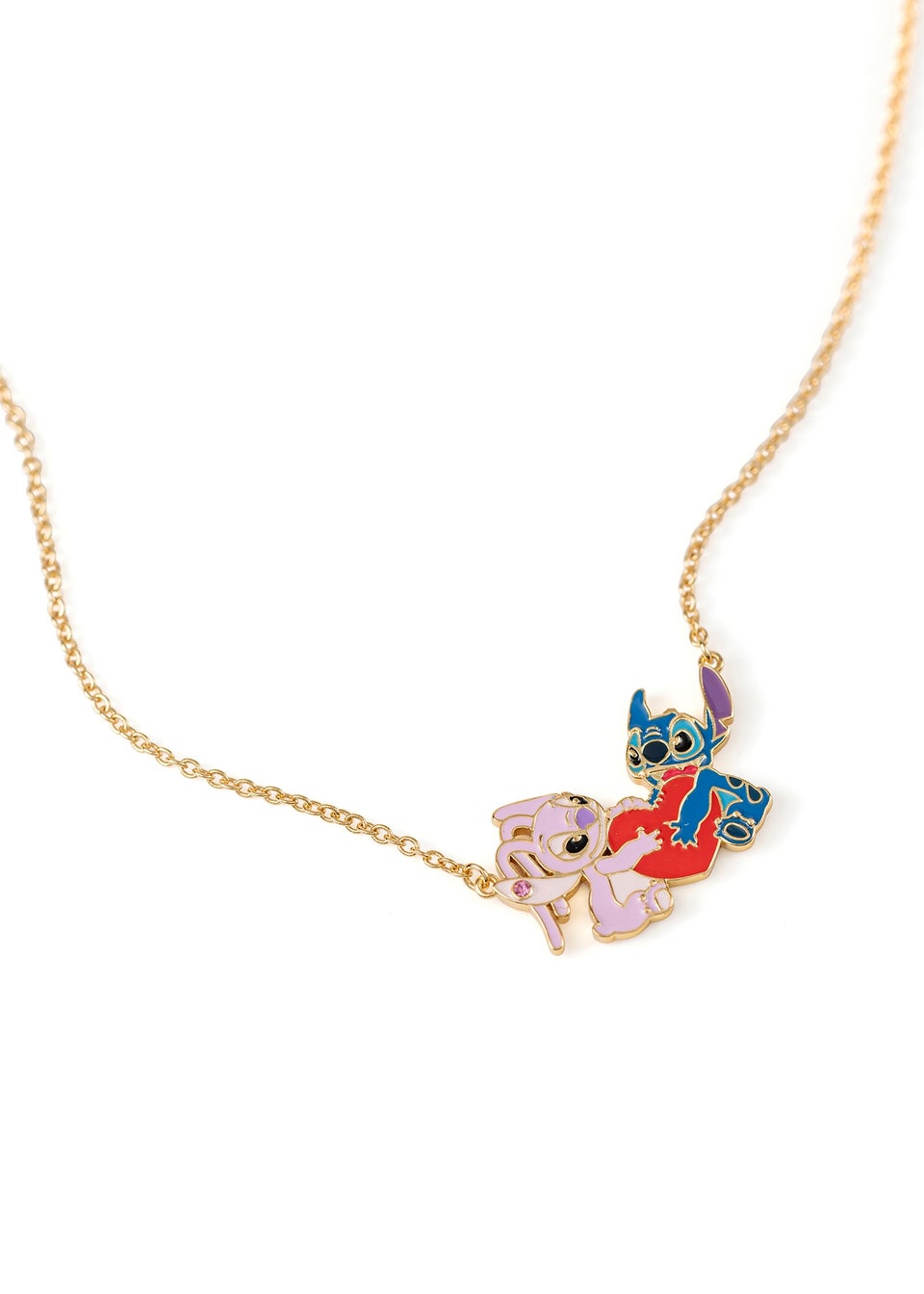 Disney Stitch & Angel Gold Plated Heart Pendant Necklace