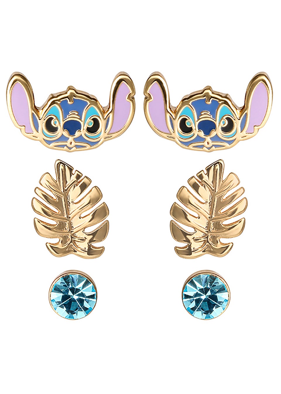 Disney Lilo & Stitch Blue/Gold Coloured 3 Piece Earring Set