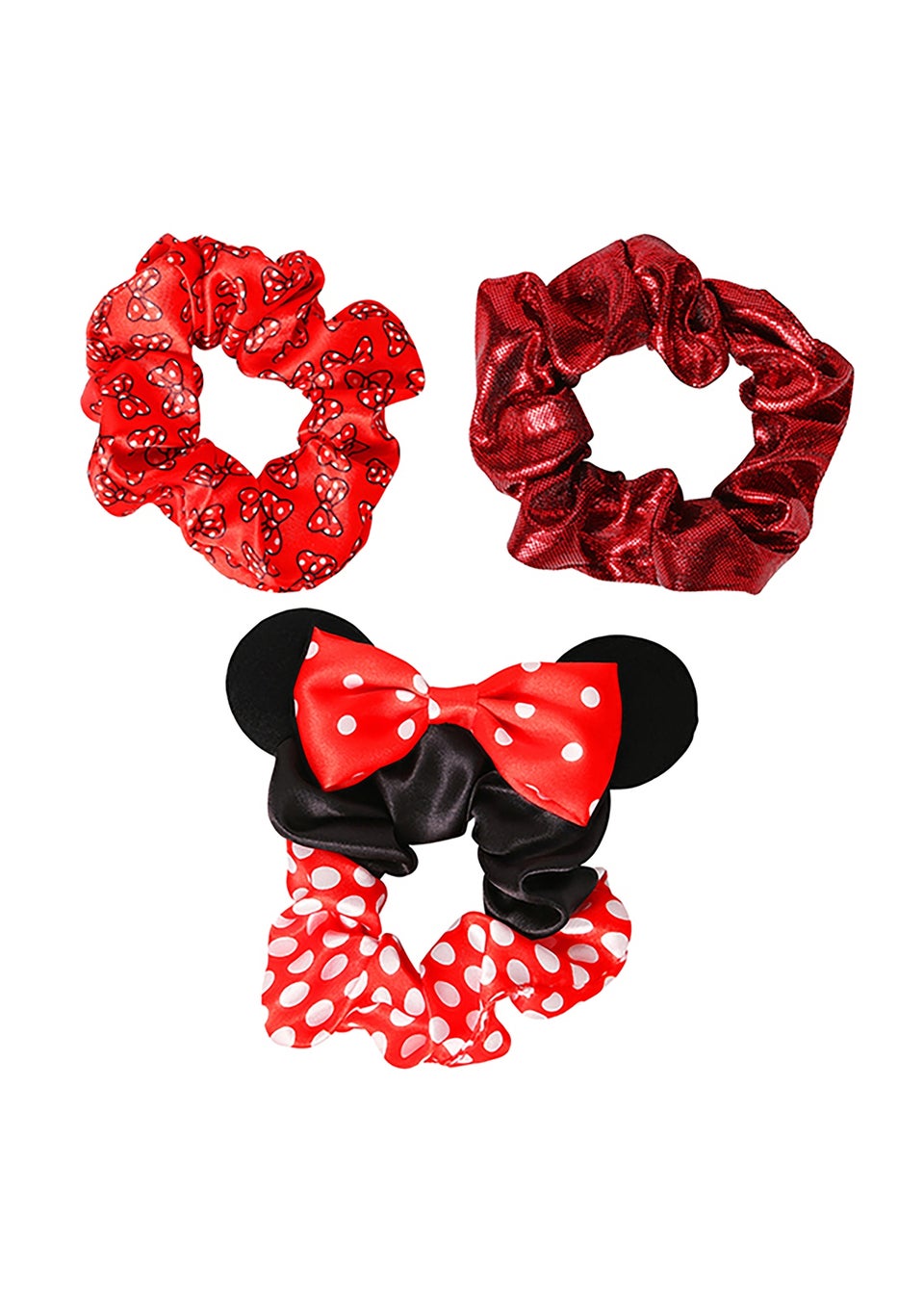 Disney Minnie Mouse Red & Black 3pc Hair Scrunchie Set