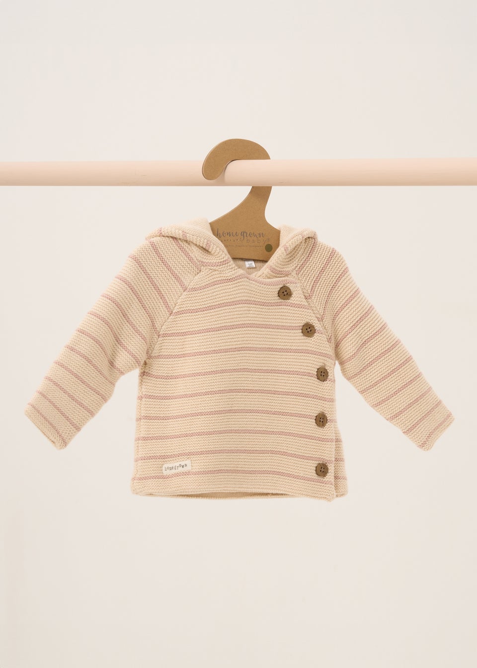 Homegrown Pale Pink Organic Double Knit Wrap Hooded Cardigan (Newborn - 12 Months)