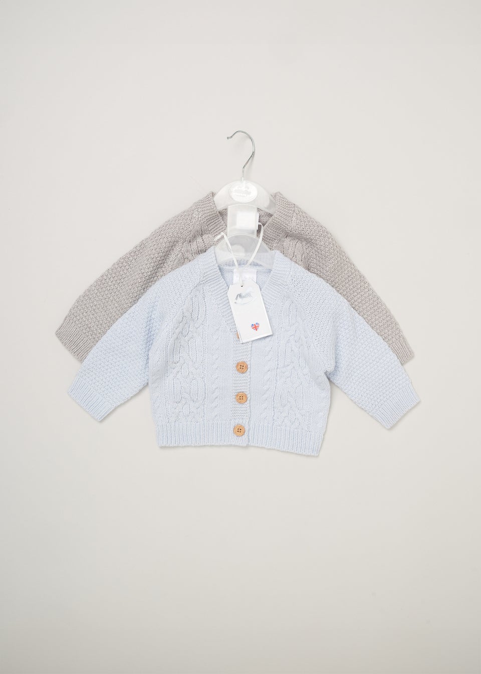 Rock a Bye Baby Grey 2 Pack Cable Detail Cardigans (Newborn - 12 Months)