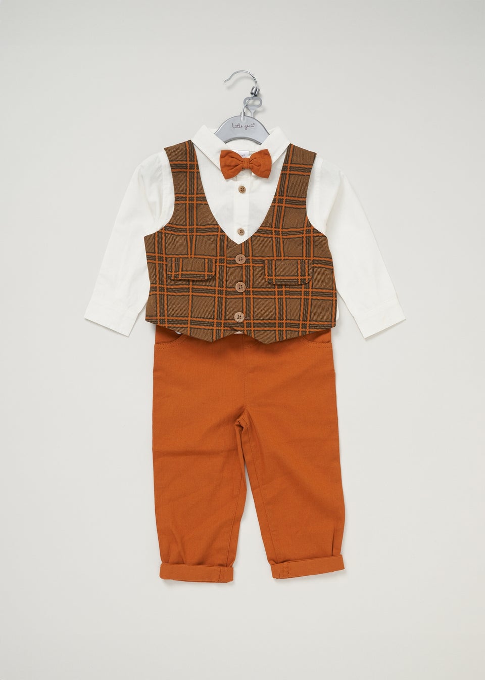 Little Gent Brown Mock Waistcoat Bow Tie Outfit Set (12 - 36 months)