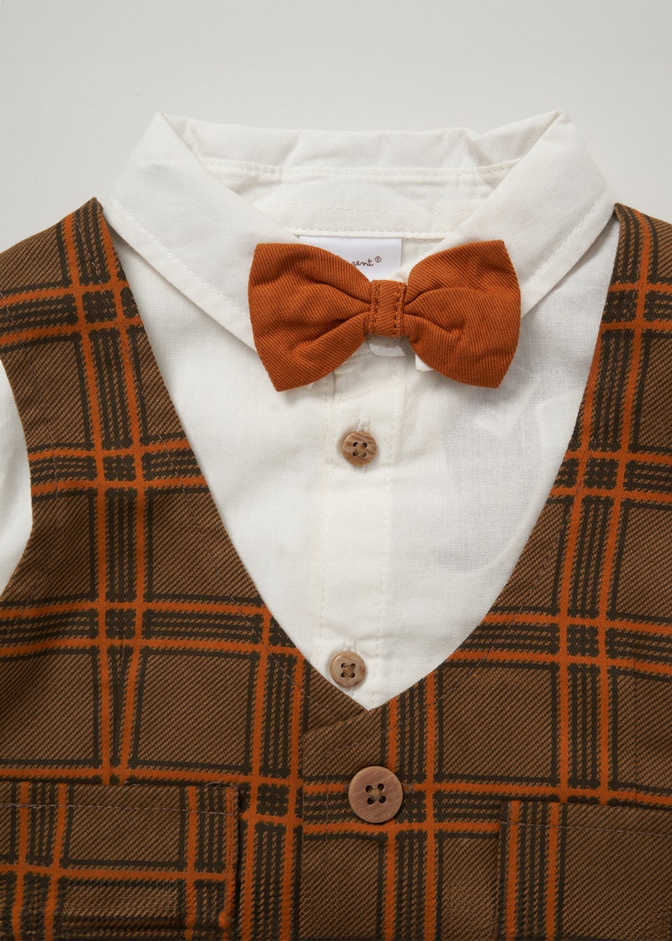 Little Gent Brown Mock Waistcoat Bow Tie Outfit Set (12 - 36 months)