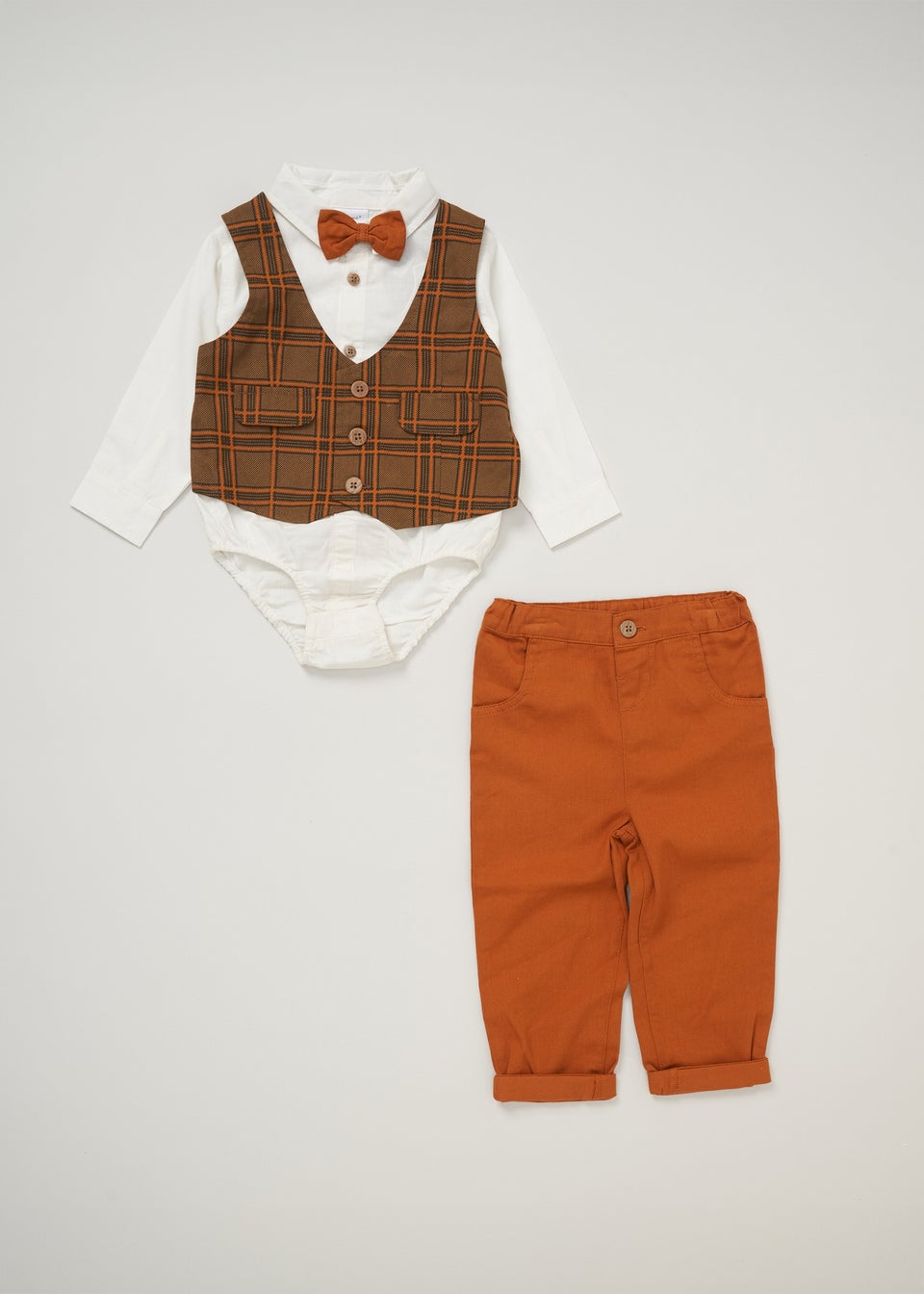 Little Gent Brown Mock Waistcoat Bow Tie Outfit Set (12 - 36 months)