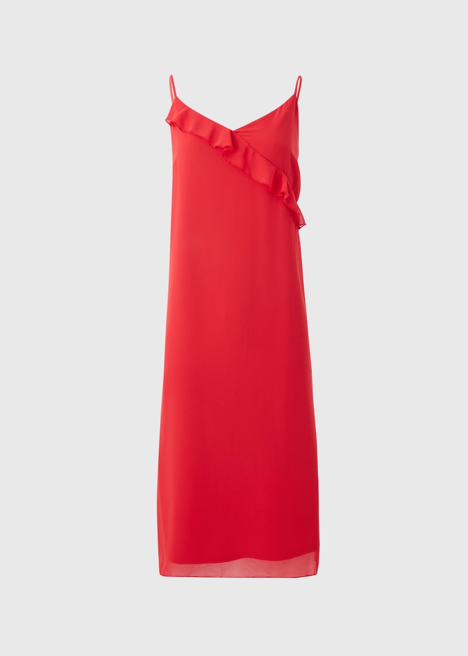 Red Frill Strappy Midi Dress