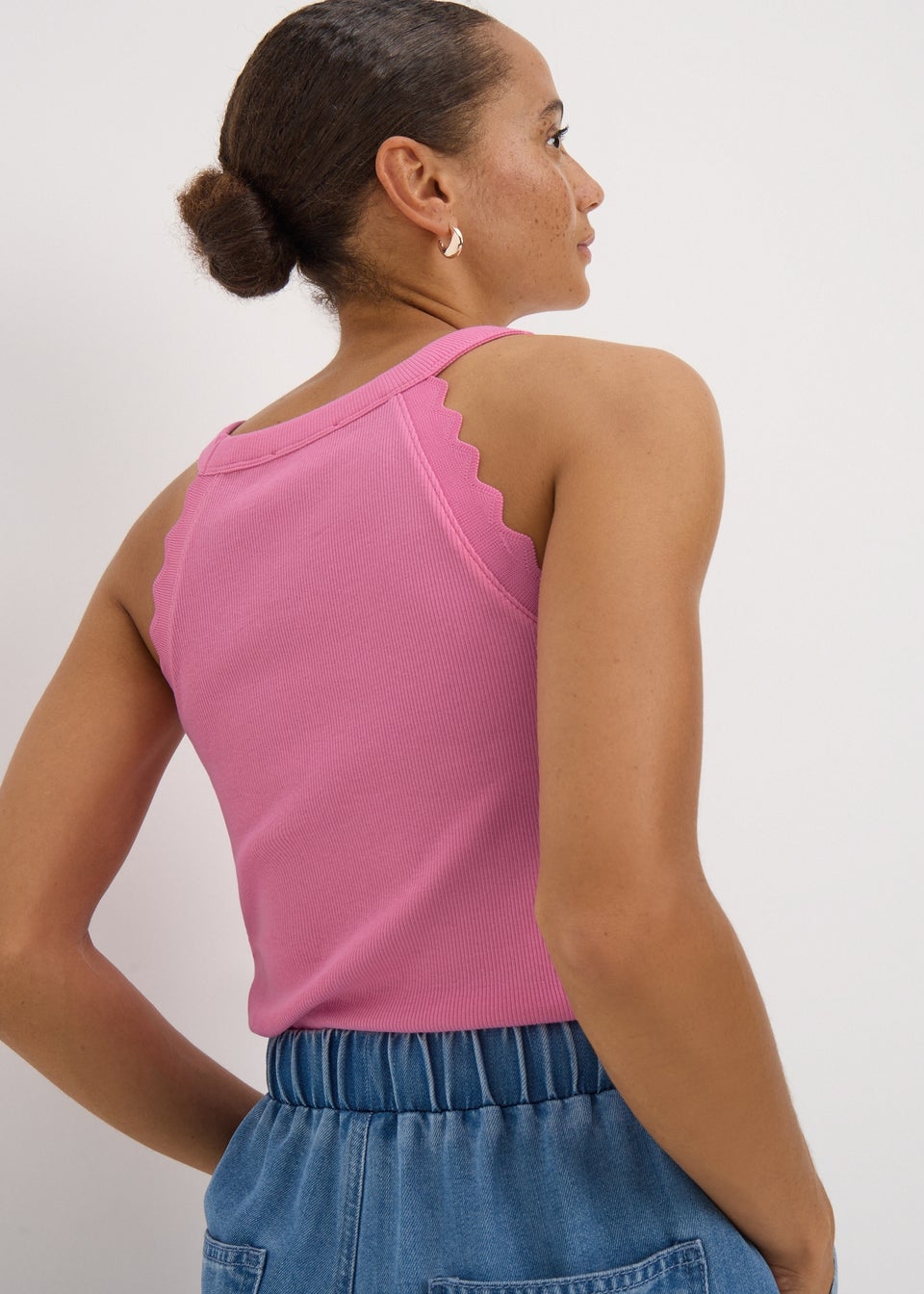 Pink Scalloped Edge Racer Back Vest Top