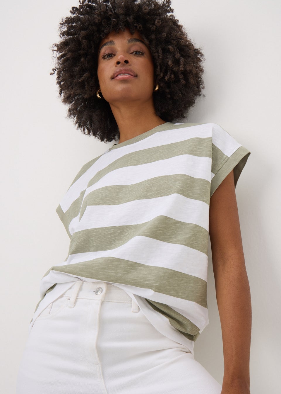 Khaki Stripe Short Sleeve Top