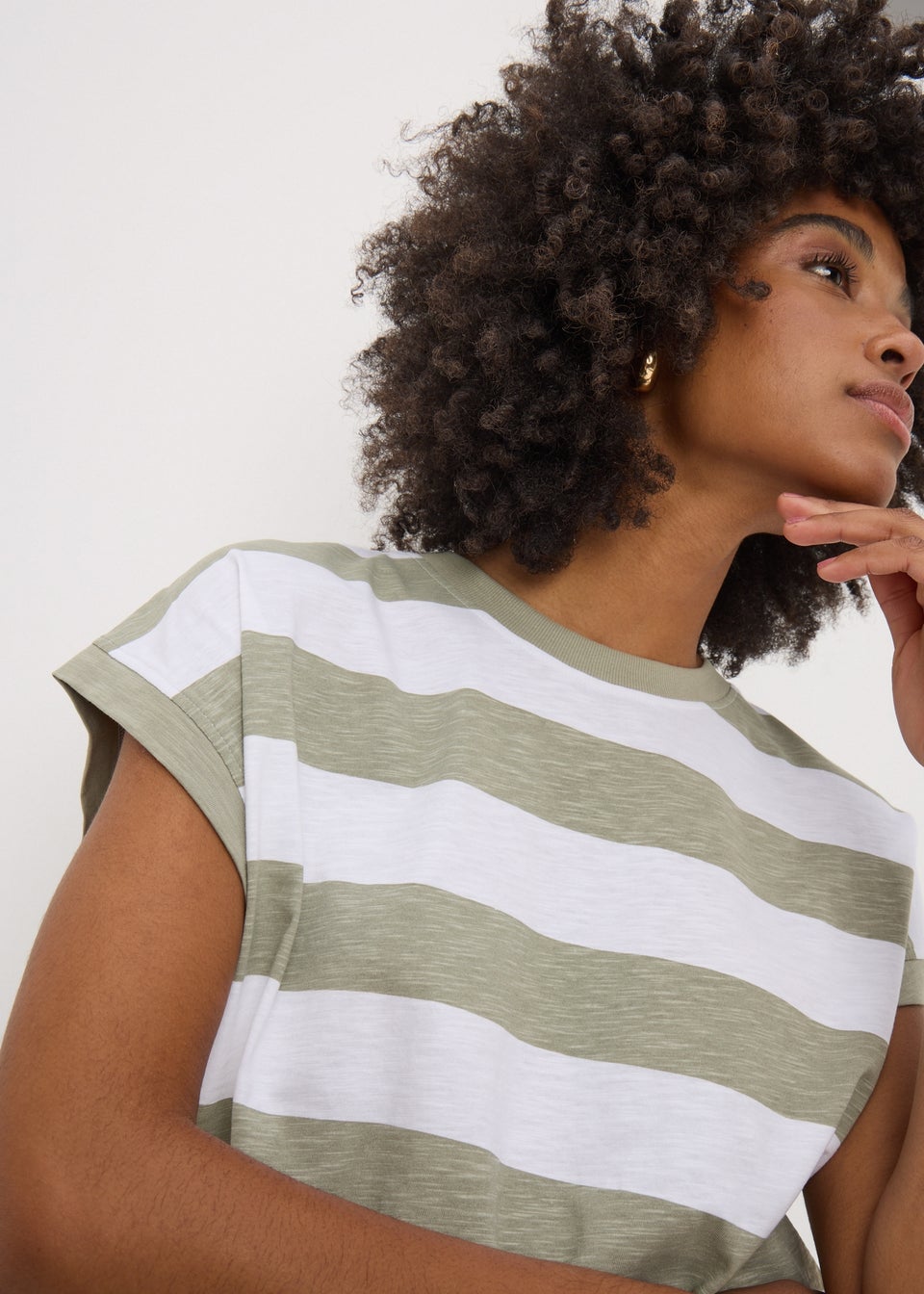 Khaki Stripe Short Sleeve Top