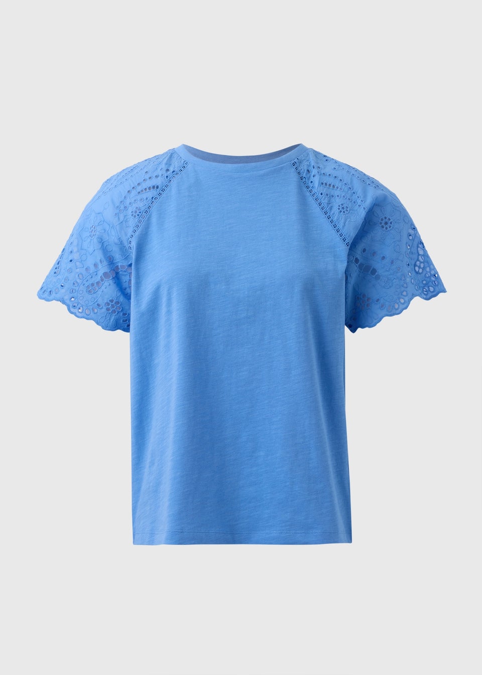 Blue Broderie Anglaise Raglan Sleeve T-Shirt