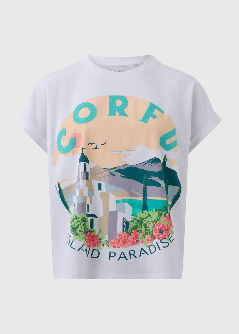 White Embellished Corfu Graphic T-Shirt