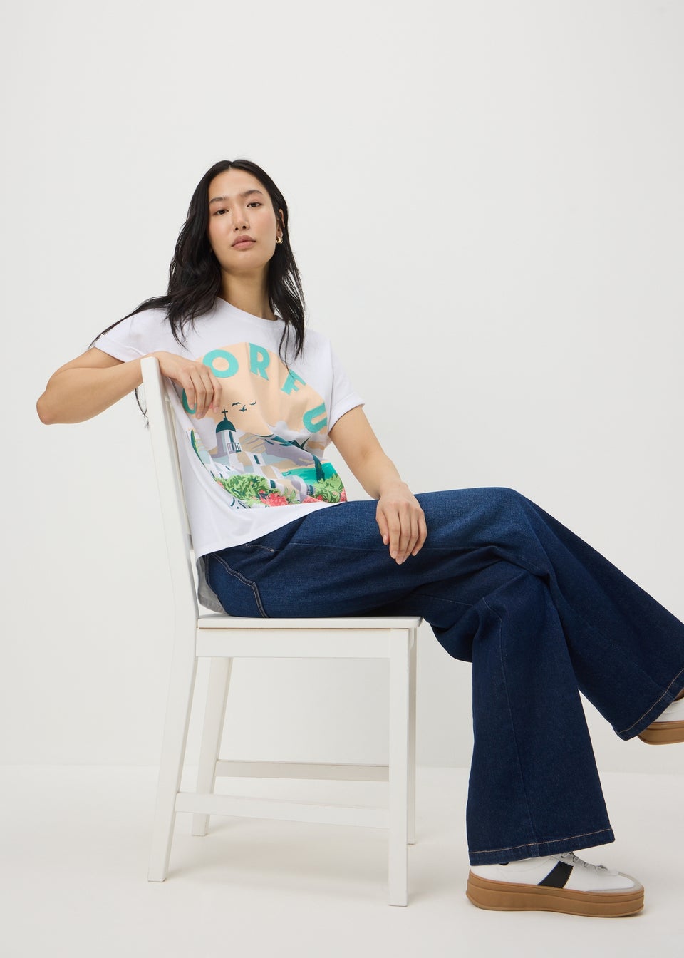 White Embellished Corfu Graphic T-Shirt