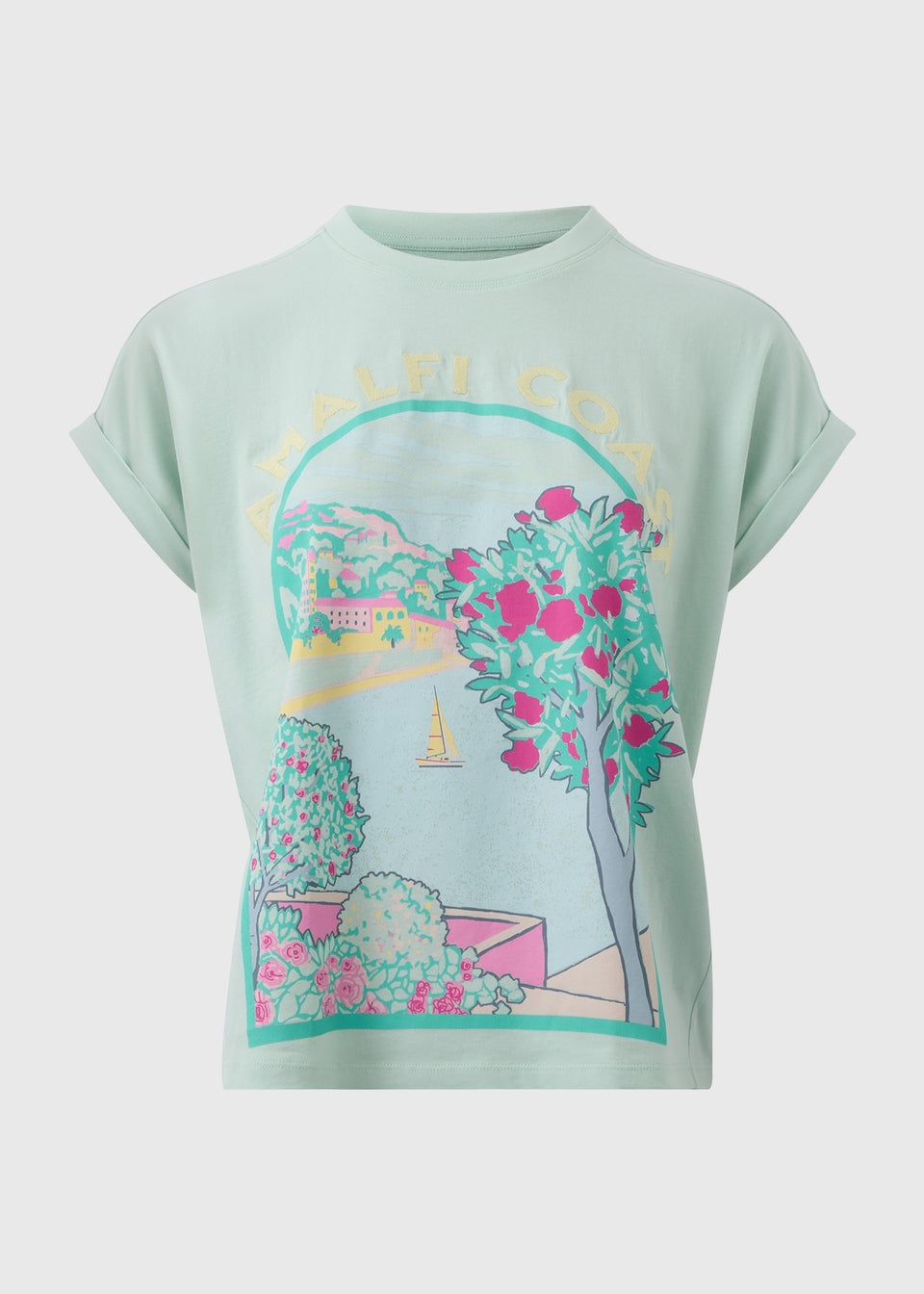 Mint Embellished Amalfi Coast Graphic T-Shirt