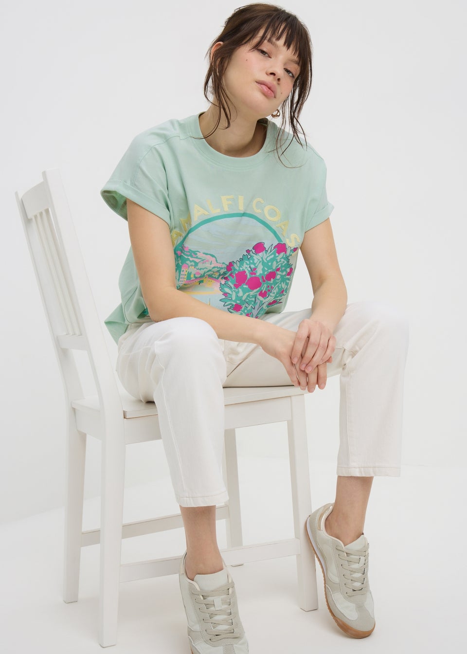 Mint Embellished Amalfi Coast Graphic T-Shirt