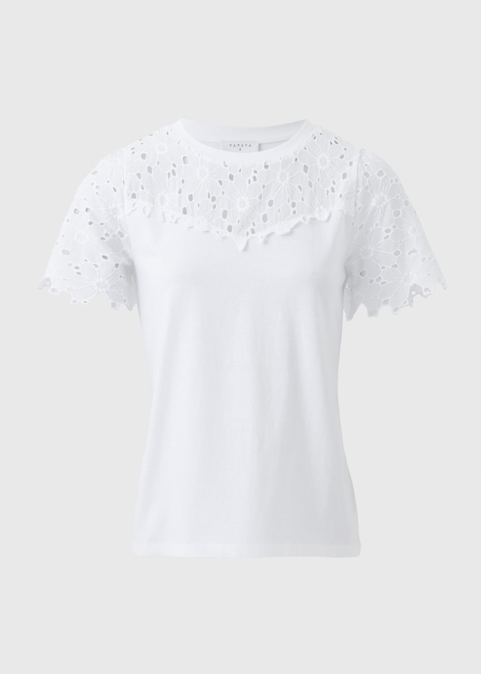 White Floral Lace Yoke T-Shirt