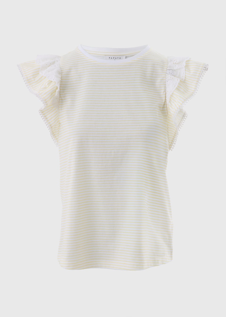 Yellow Stripe Broderie Frill Sleeve T-Shirt