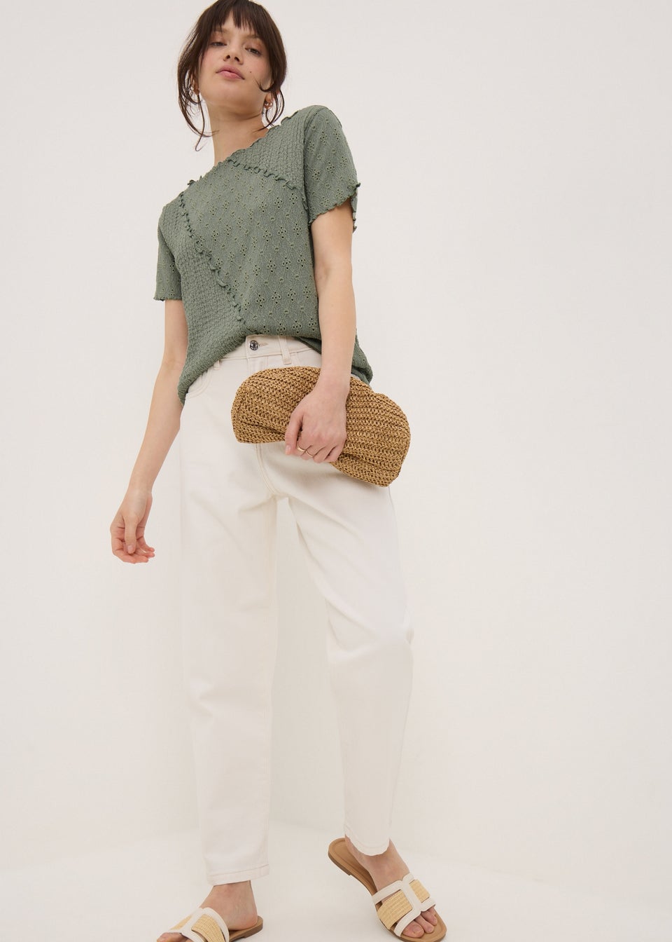 Khaki Mixed Textured T-Shirt