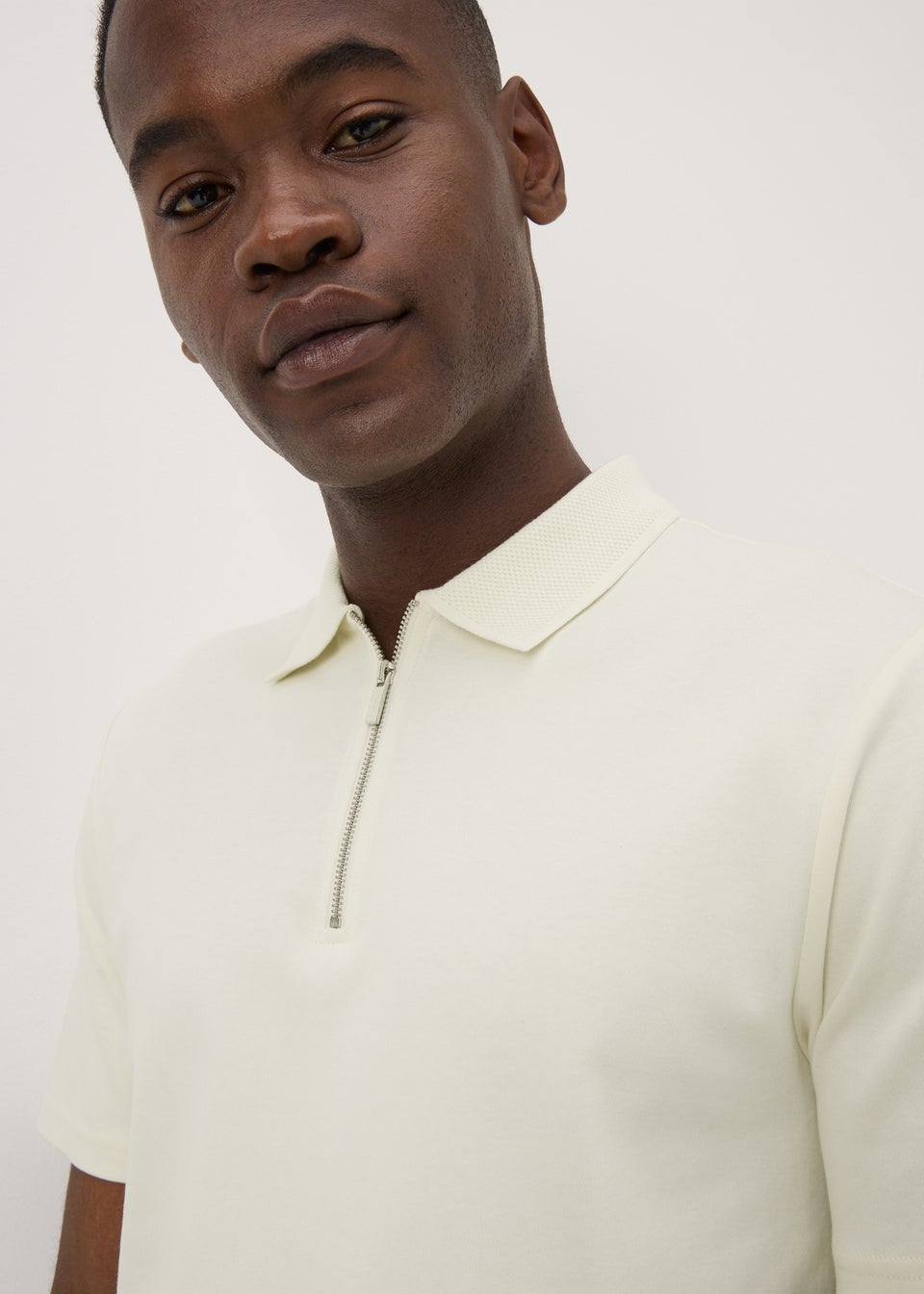 Cream Interlock 1/4 Zip Polo Shirt