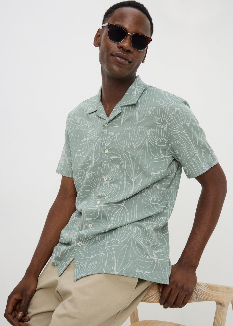 Sage Floral Embroidered Shirt
