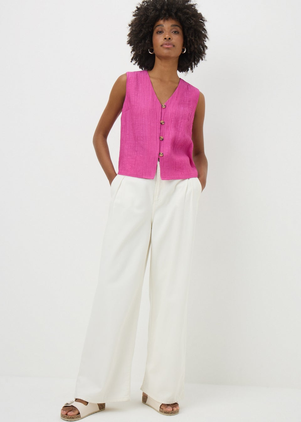 Pink Textured Button Front Waistcoat