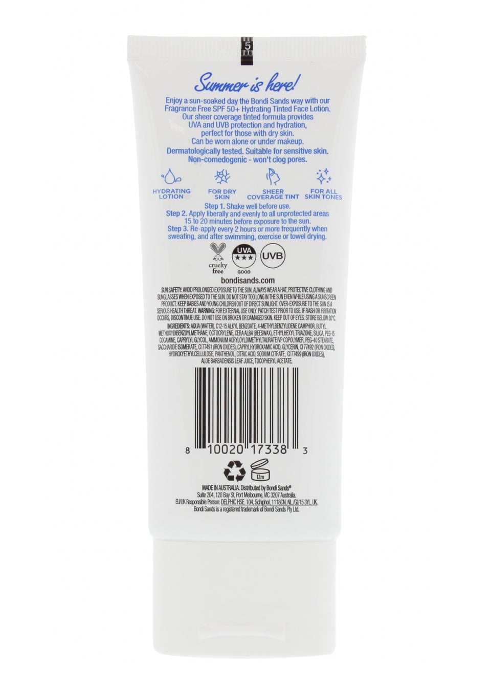 Bondi Sands Fragrance Free Hydrating Tinted Face Lotion SPF50 (75ML)