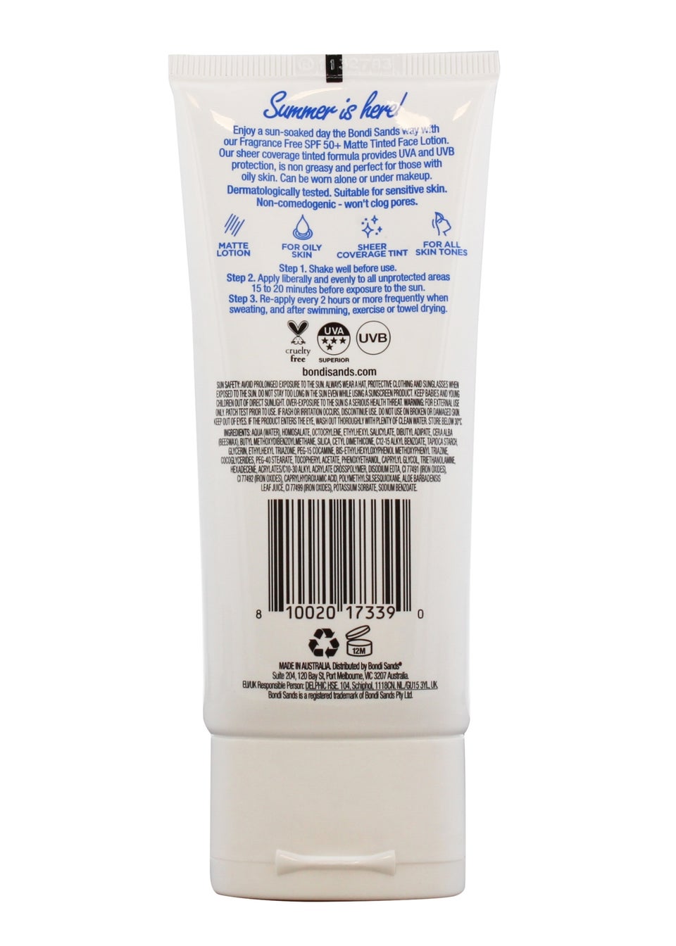 Bondi Sands Fragrance Free Matte Tinted Face Lotion SPF 50 (75ML)
