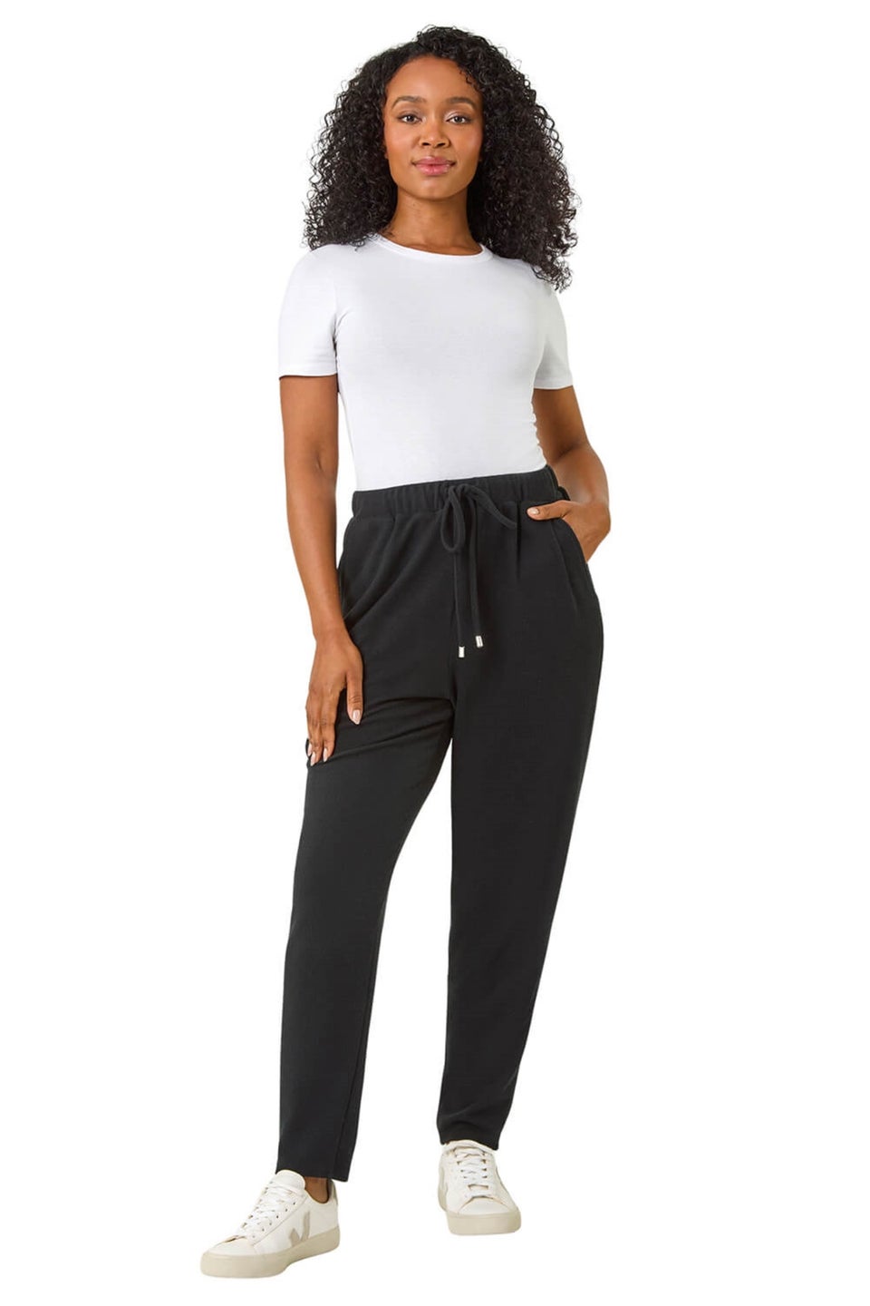 Roman Black Petite Ribbed Jogger Trouser Matalan