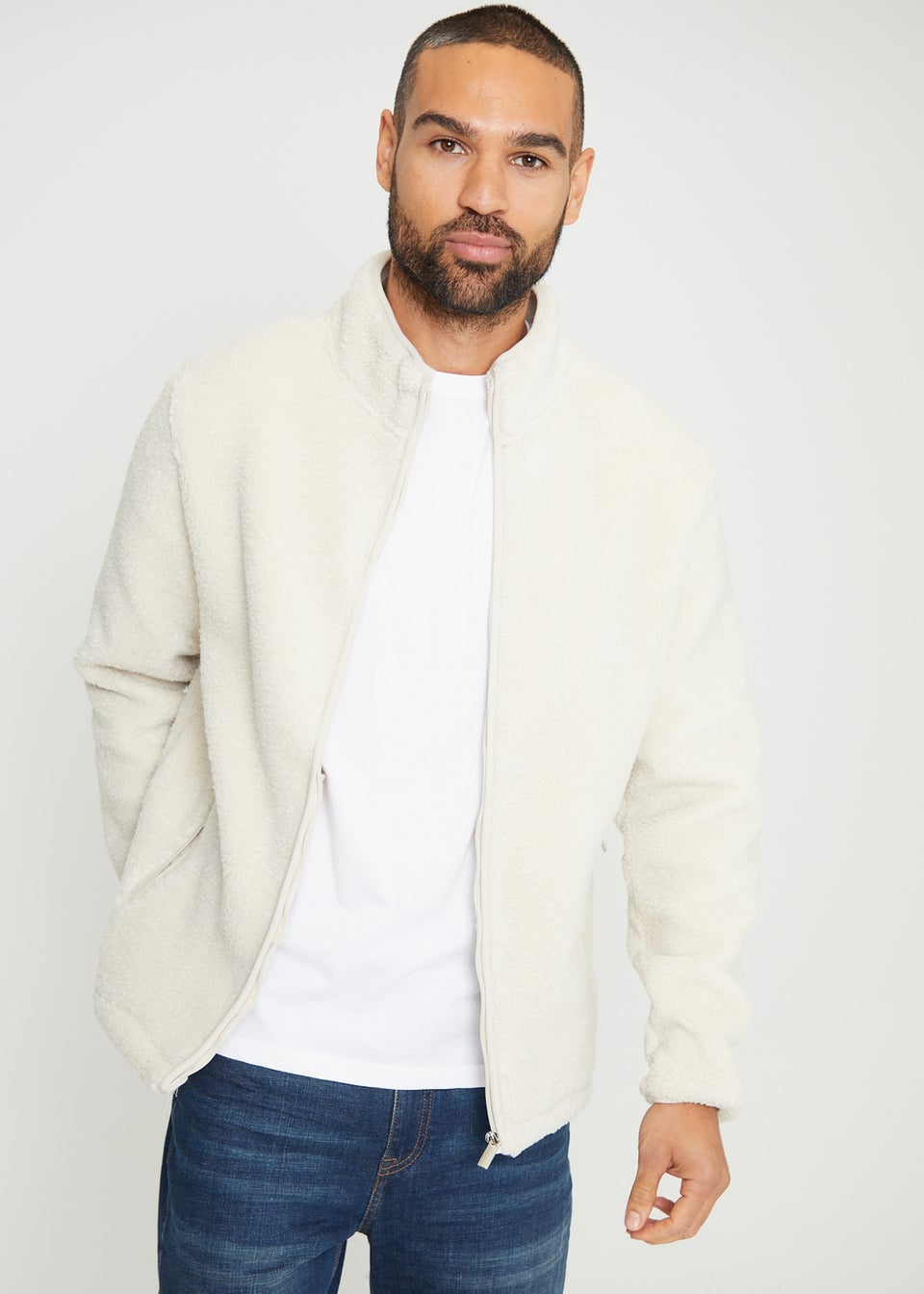 Threadbare Natural Zip Through Funnel Neck Borg Fleece