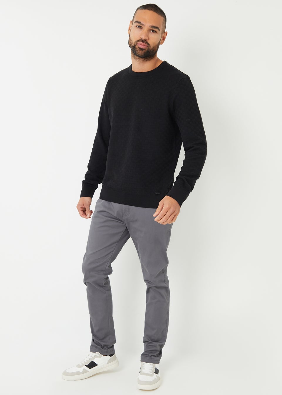 Threadbare Black Textured Knit Crew Neck Jumper