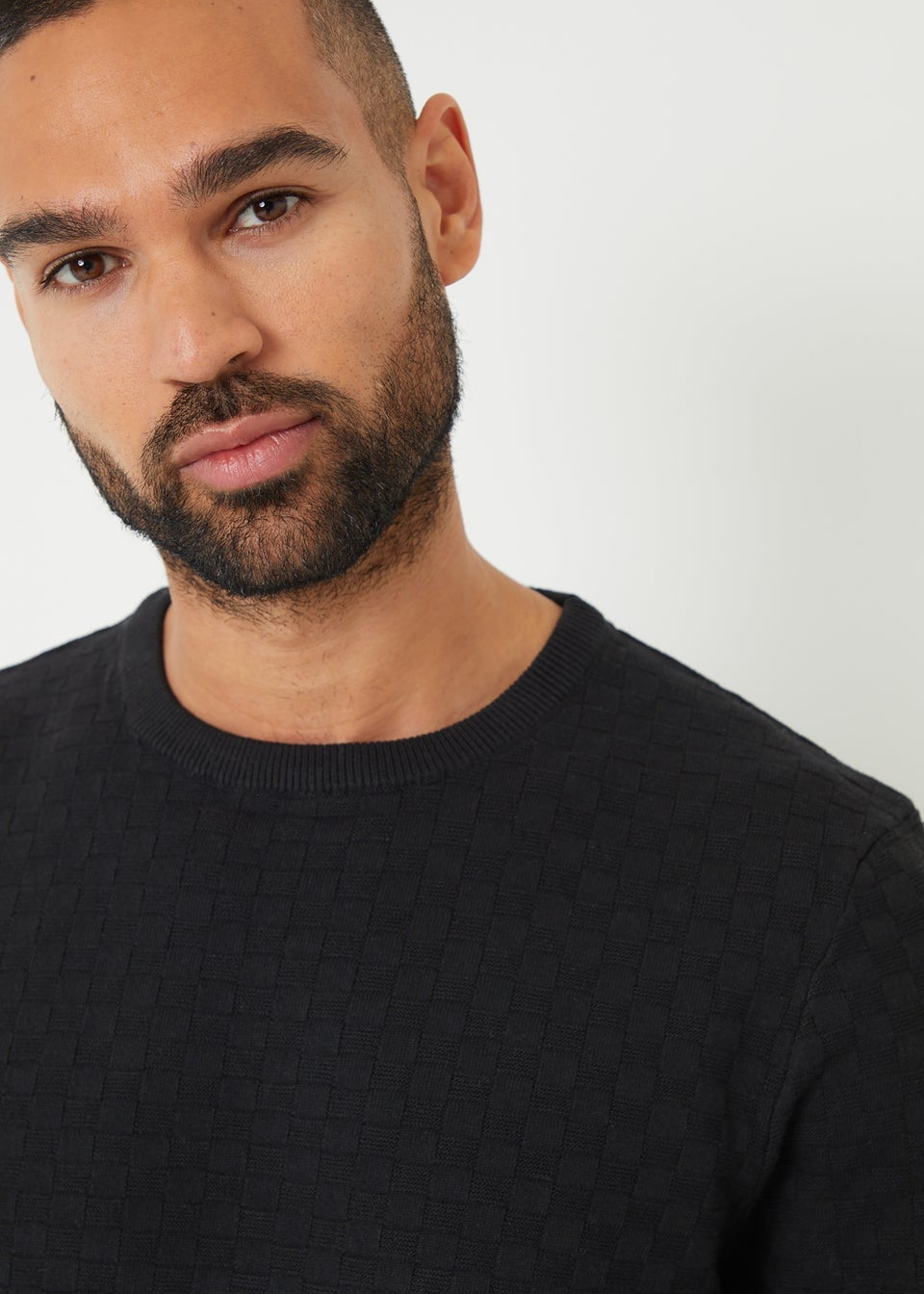 Threadbare Black Textured Knit Crew Neck Jumper