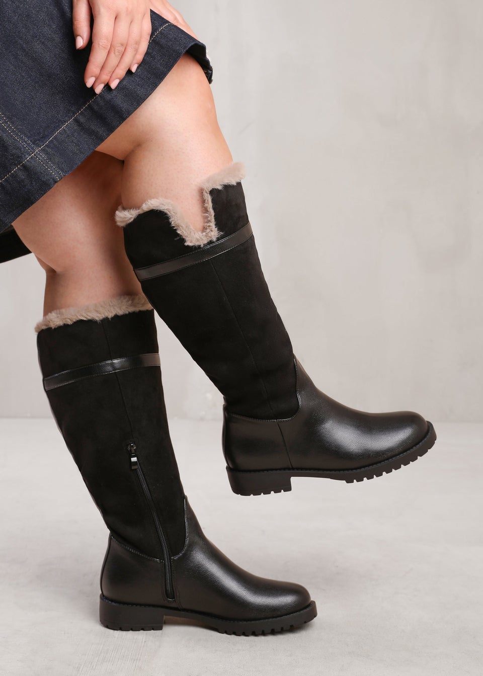 Where's That From Black Kendra Wide Calf Knee High Boots
