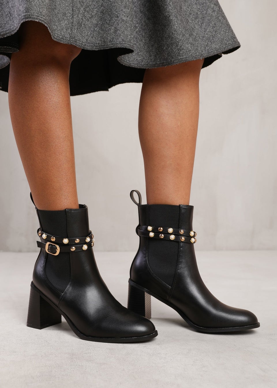 Where s That From Black Jayla Pearl Stud Detailing Ankle Boots Matalan
