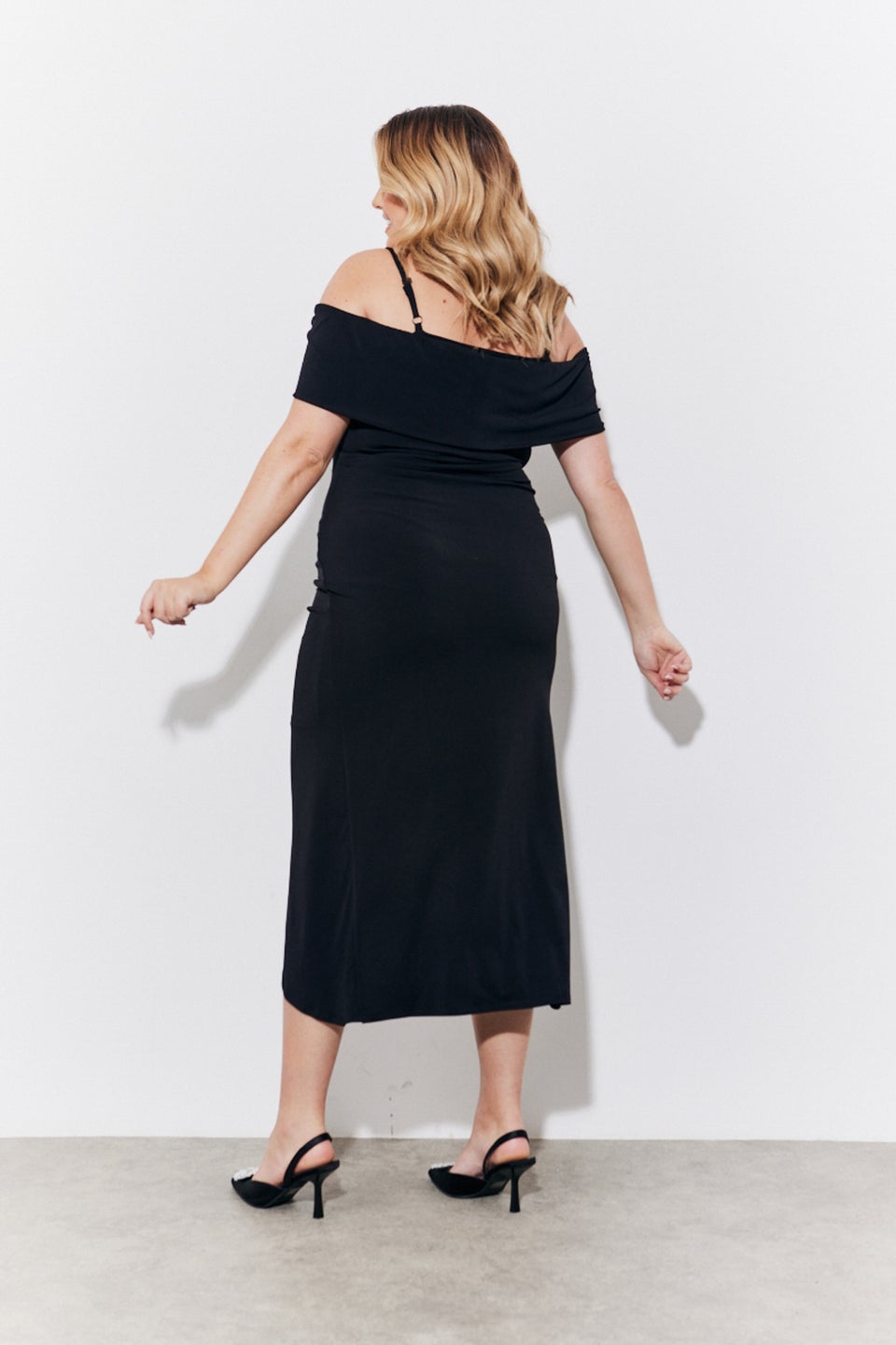 In The Style Black Magic Sculpting Strappy Bardot Midi Dress