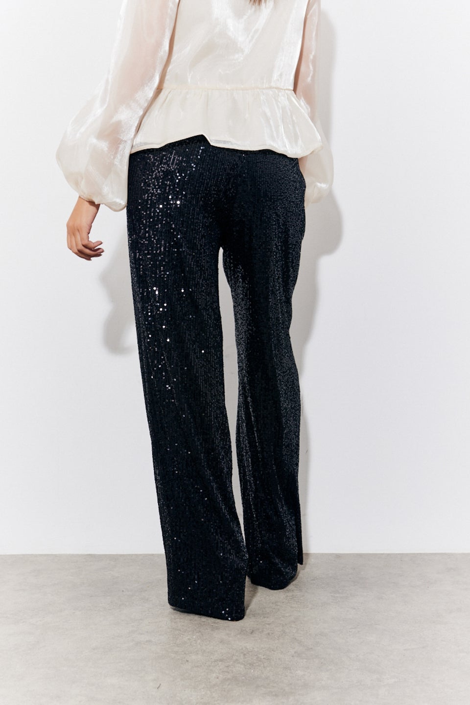 In The Style Black Sequin Wide Leg Trouser